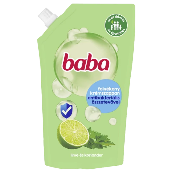 Baba Antibakteriális Összetevőkkel Lime és Koriander Folyékony Szappan Utántöltő 500 ml