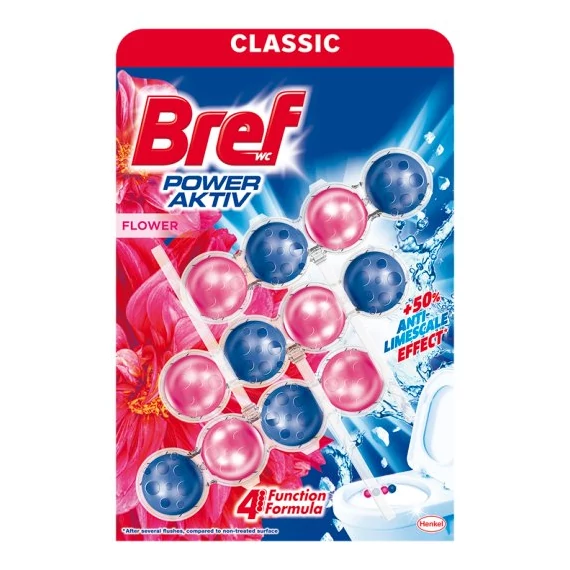 Bref Power Aktiv Flower Wc Tisztító + Illatosító 3x50 g