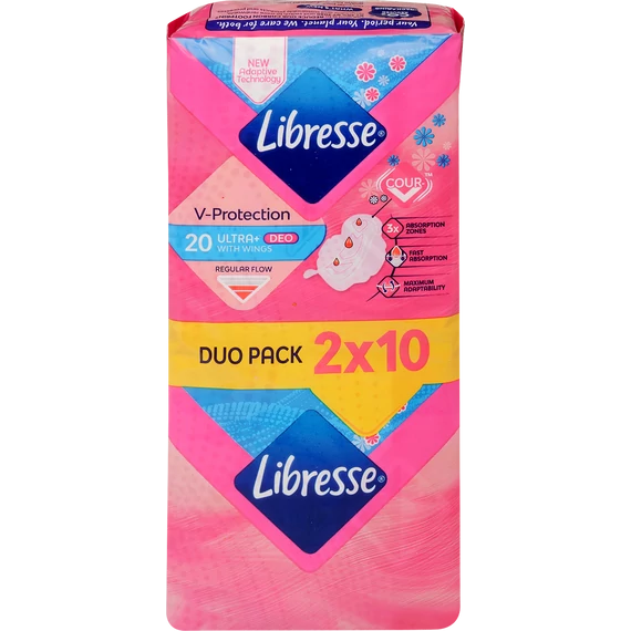 Libresse V-Protection Ultra+ Deo Enyhén Illatosított Szárnyas Egészségügyi Betét 2x10 db