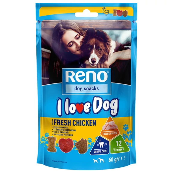 Reno I Love Dog Ropogós Jutalomfalatkák Friss Csirkével 60 g