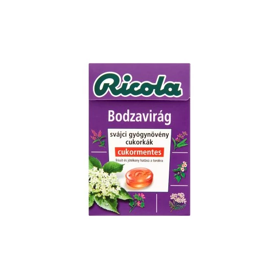 Ricola Bodzavirág Cukormentes Svájci Gyógynövény Cukorka 40 g