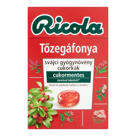 Ricola Tőzegáfonya Cukormentes Svájci Gyógynövény Cukorka 40 g