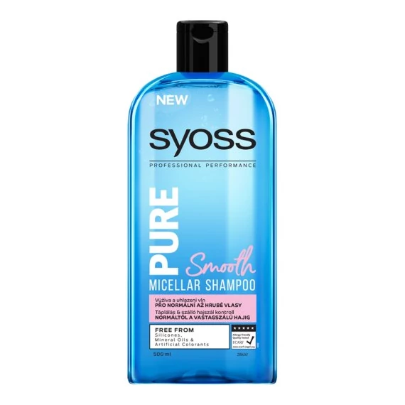 Syoss Pure Smooth Micellás Hajsimító Sampon Normál és Vastagszálú Hajra 500 ml