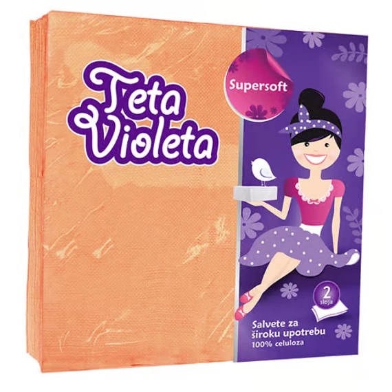Teta Violeta Supersoft Szalvéta Narancs 2 réteg 38x38 cm 25 db