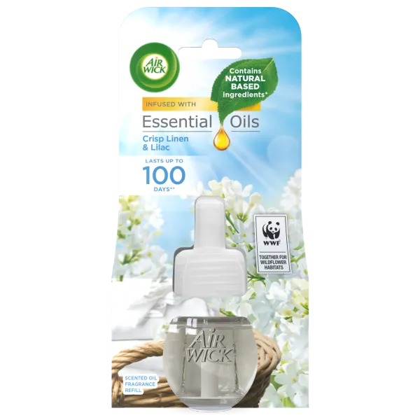 Air Wick Essential Oils Crisp Linen & Lilac Utántöltő Légfrissítő Készülékhez 19 ml