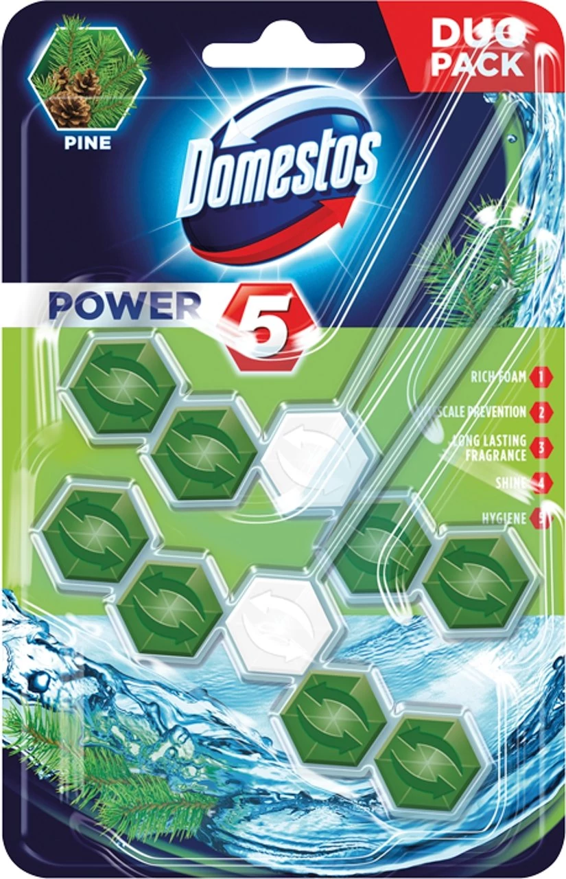 Domestos Power 5 Pine Wc Tisztító + Illatosító  2x55 g