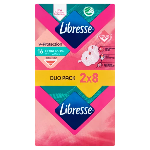 Libresse V-Protection Ultra Long+ Szárnyas Egészségügyi Betét 2x8 db