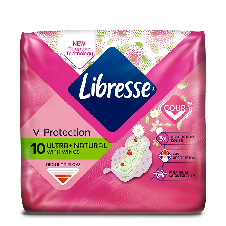 Libresse V-Protection Ultra+ Natural Szárnyas Egészségügyi Betét 10 db