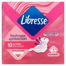 Libresse Ultra+ Freshness & Protection Szárnyas Egészségügyi Betét 10 db